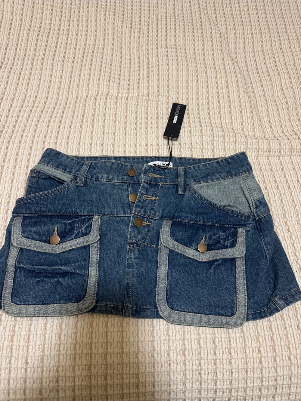Fashion Nova Two-Tone Blue Denim Mini Shorts
